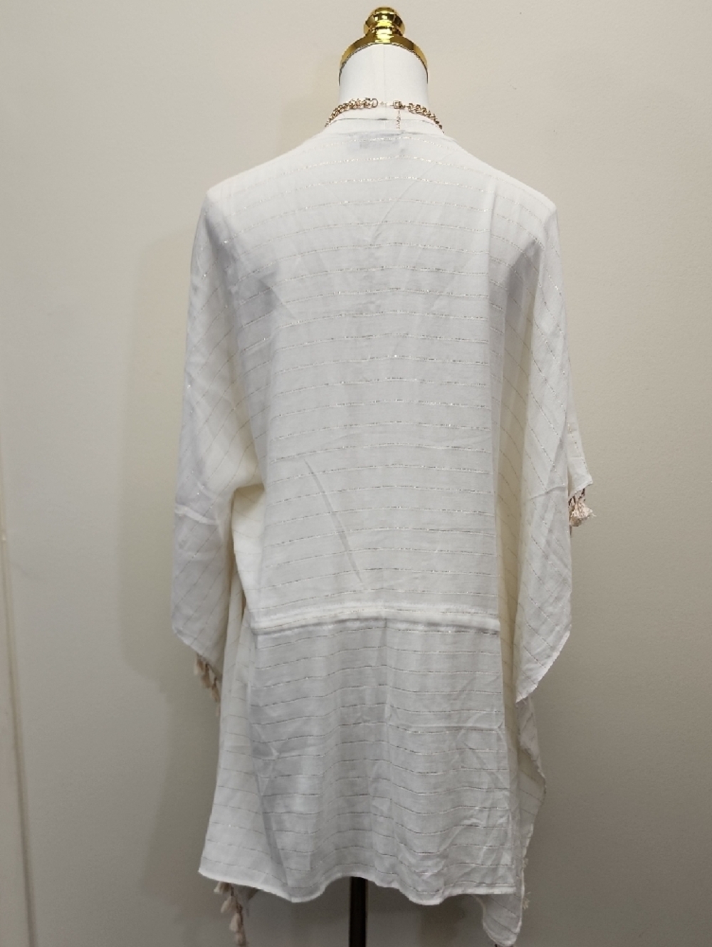 Velvet Blue Cream Embroidered Kimono Cover Up Size S/M - Picture 4 of 9